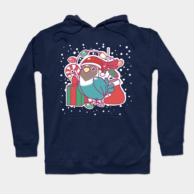 Christmas Lovebird Blue Hoodie by Shemii